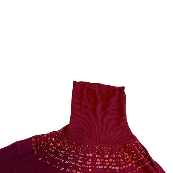 Vintage Maroon Turtleneck Sweater w/ Beaded Chest Detail | Size M - Picture 4 of 5